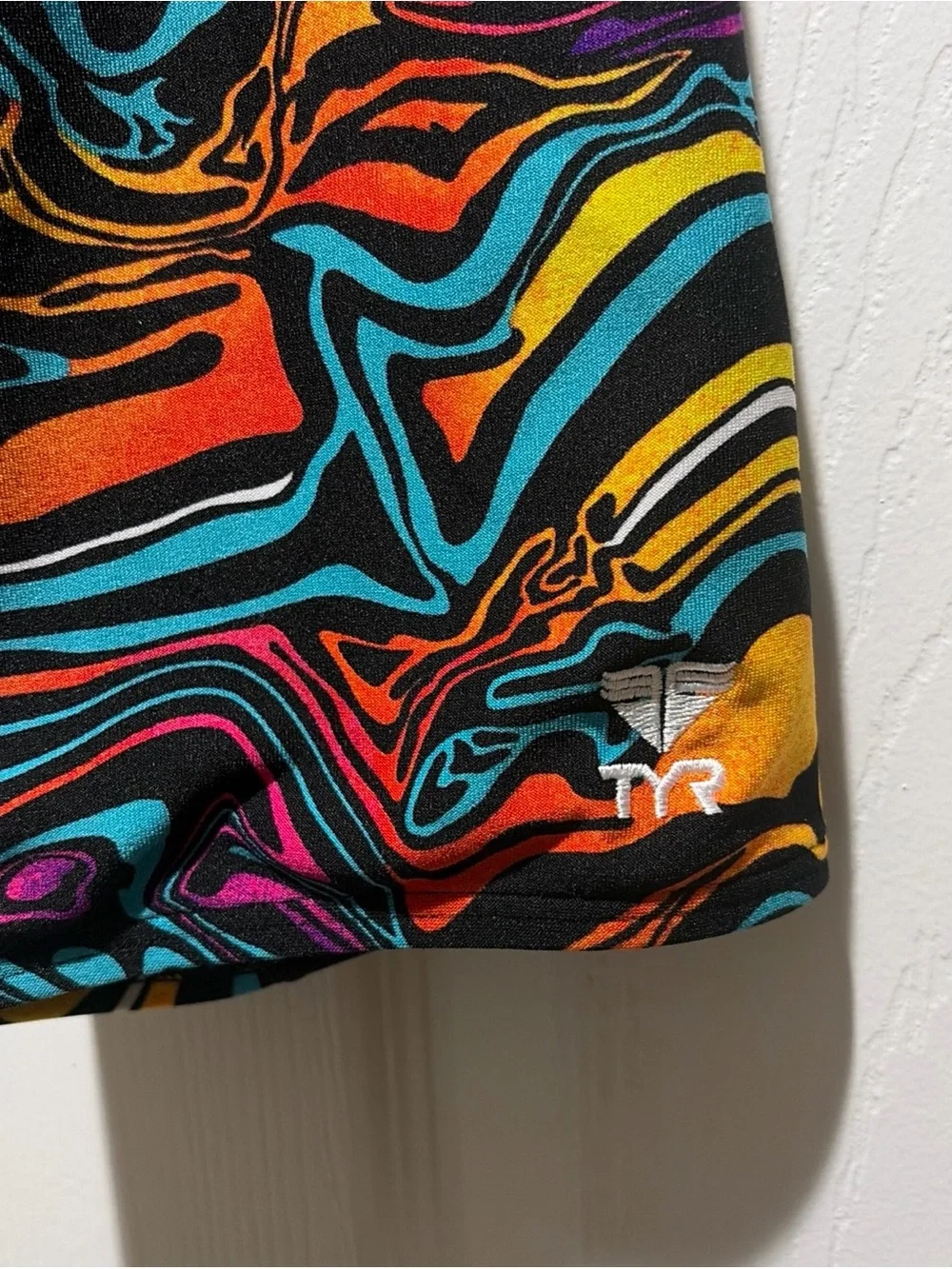 TYR Men's Multicolor Swirl-Print Swim Jammer - Black Waist Size 32